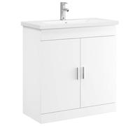 HETFTJN Set Mobile da Bagno Bianco con Lavabo e Rubinetto 2 Pz 81 cm | Soluzione salvaspazio per il bagno moderno con finitura in legno ingegnerizzato, vano con ante e cerniere resistenti.