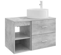 HETFTJN Set Mobile da Bagno Sospeso 2 Pezzi Grigio Cemento | Soluzione salvaspazio a parete per il bagno moderno con ampio cassettone e ripiano organizzativo in legno ingegnerizzato.