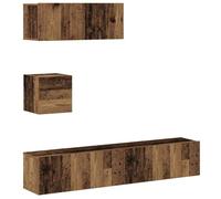 HETFTJN Set Mobile TV a Parete 4 Pezzi in Truciolato Legno Antico | Quattro moduli sospesi salvaspazio per il soggiorno, ideali per riordinare dispositivi multimediali e decorazioni.