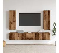 HETFTJN Set Mobile TV Sospeso 5 Pezzi Porta TV a Parete Legno Antico | Mobili sospesi in legno ingegnerizzato per ottimizzare lo spazio nel soggiorno con un design moderno.