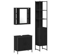 HETFTJN Set Mobiletti Bagno 3 Pezzi a Parete, Colonna e Specchio, Nero