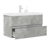 HETFTJN Set Mobili Bagno 2 Pezzi con Armadietto Grigio Cemento Legno Multistrato e Lavabo Ceramica Bianco, Mobile Salvaspazio Montabile a Parete 80x38.5x45 cm per Ottimizzazione Spazio