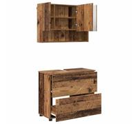 HETFTJN Set Mobili Bagno 2 Pezzi con Specchio e Cassetti Legno Vecchio | Soluzione salvaspazio per il bagno di servizio con ampio armadietto specchiera e base con 2 cassetti scorrevoli.