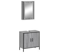 HETFTJN Set Mobili Bagno 2 pz Grigio Sonoma con Specchio e Mobile Lavabo | Soluzione salvaspazio per il bagno: armadietto a parete con specchio e sottolavello con foro per sifone da 8x20 cm.