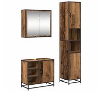 HETFTJN Set Mobili Bagno 3 Pezzi a Parete, Legno Vecchio | Soluzione salvaspazio sospesa con mobiletto specchio, sottolavabo e colonna per l'organizzazione del tuo bagno.