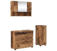 HETFTJN Set Mobili Bagno 3 Pezzi con Specchio e Cassetti Legno Vecchio | Soluzione salvaspazio per il bagno moderno, dotata di pensile specchio e mobiletti per organizzare al meglio ogni ambiente.