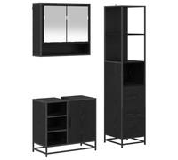 HETFTJN Set Mobili Bagno 3 Pezzi con Specchio e Colonna Rovere Nero