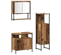 HETFTJN Set Mobili Bagno 3 Pezzi con Specchio e Lavabo Marrone | Composto da colonna alta, sottolavabo e pensile specchio per ottimizzare l'organizzazione quotidiana nella stanza da bagno.