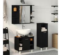 HETFTJN Set Mobili Bagno 3 Pezzi Legno Ingegnerizzato Rovere Nero, Mobiletto Bagno Salvaspazio con Armadio Specchio e Pavimento, Design Moderno per Piccoli Spazi