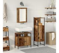 HETFTJN Set Mobili Bagno 3 Pezzi Legno Invecchiato Salvaspazio con Armadio Alto Armadio Pensile e Mobile Vanità Stile Rustico Ampio Storage per Qualsiasi Dimensione