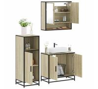 HETFTJN Set Mobili Bagno 3 Pezzi Legno Multistrato Rovere Sonoma con Specchio, Mobile Lavabo e Armadietto Salvaspazio per Piccoli Spazi