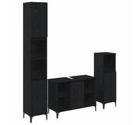 HETFTJN Set Mobili Bagno 3 Pezzi Mobile Lavabo e Colonne Rovere Nero | Soluzione salvaspazio in legno ingegnerizzato con piedini in acciaio per organizzare accessori nella zona bagno.