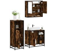 HETFTJN Set Mobili Bagno 3 Pezzi Rovere Fumo Legno Multistrato con Mobile Specchio, Lavabo e Armadietto Salvaspazio - Elegante e Stabile per Organizzazione Bagno
