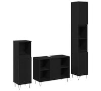 HETFTJN Set Mobili Bagno 3 Pezzi Rovere Nero Legno Ingegnerizzato Mobile Alto 30x30x190 cm e Mobile da Muro 30x30x100 cm con Gambe a Forcina per Organizzazione Salvaspazio Interni