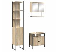 HETFTJN Set Mobili Bagno 3 Pezzi Rovere Sonoma con Specchio | Soluzione salvaspazio per il bagno domestico, include armadietto pensile a specchio, mobile lavabo e colonna alta.