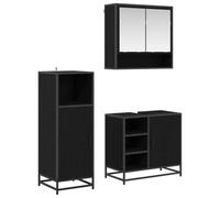 HETFTJN Set Mobili Bagno 3 Pezzi Sospesi Rovere Nero con Specchio | Soluzione salvaspazio a parete in legno ingegnerizzato per bagno moderno, completa di specchiera e scomparti.