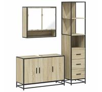 HETFTJN Set Mobili Bagno 3 pz Mobile Lavabo Specchiera Rovere Sonoma | Soluzione salvaspazio per stanza da bagno con struttura in metallo industriale, armadietto pensile e colonna multiuso.