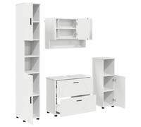 HETFTJN Set Mobili Bagno 4 Pezzi Bianco con Specchio e Armadietti | Soluzione salvaspazio a parete per il bagno, include specchio, mobile lavabo e colonne contenitore in finitura bianca.
