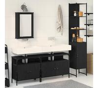 HETFTJN Set Mobili Bagno 4 Pezzi Legno Ingegnerizzato Rovere Nero Opaco, Mobile Bagno Salvaspazio Moderno con Armadio Specchio e Scaffale, Soluzione Archiviazione per Tutti gli Spazi