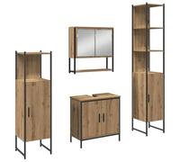 HETFTJN Set Mobili Bagno 4 Pezzi Marrone con Specchiera e Armadio Alto | Soluzione salvaspazio in legno ingegnerizzato marrone per organizzare lavette e accessori nella stanza da bagno.
