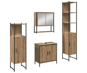HETFTJN Set Mobili Bagno 4 Pezzi Marrone con Specchiera e Armadio Alto | Soluzione salvaspazio in legno ingegnerizzato marrone per organizzare lavette e accessori nella stanza da bagno.