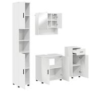 HETFTJN Set Mobili Bagno 4 Pezzi Sospesi Bianco Lucido 61x35x64 cm | Soluzione salvaspazio sospesa in legno ingegnerizzato con mobile lavabo, colonna, pensile e specchiera per il bagno.