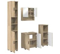 HETFTJN Set Mobili Bagno 4 Pezzi Sospesi Rovere Sonoma con Specchio | Soluzione salvaspazio a parete in legno multistrato con finitura rovere sonoma per una stanza da bagno ordinata.