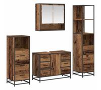 HETFTJN Set Mobili Bagno 4 Pz Sospesi Legno Vecchio Mobile Lavabo | Soluzione salvaspazio a parete per stanza da bagno, con 4 arredi coordinati in legno ingegnerizzato finitura rustica.