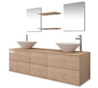 HETFTJN Set Mobili Bagno 9 Pezzi con 2 Lavabi Specchi e Rubinetti Beige