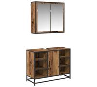 HETFTJN Set Mobili Bagno Sospesi 2 Pz Lavabo e Specchio Legno Vecchio | Soluzione salvaspazio a parete per bagno di servizio con ampio armadietto e finitura in legno ingegnerizzato.