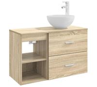 HETFTJN Set Mobili Bagno Sospesi 2 pz Rovere Sonoma con Lavabo