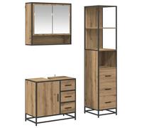 HETFTJN Set Mobili Bagno Sospesi 3 Pz Specchio Lavabo Armadio Rovere | Set completo da parete in legno ingegnerizzato con 3 elementi d'arredo per l'organizzazione del bagno di casa.