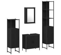 HETFTJN Set Mobili Bagno Sospesi 4 Pezzi Nero in Legno Multistrato | Soluzione salvaspazio a parete per il bagno moderno: include specchiera, mobile lavabo e due armadi con ante.