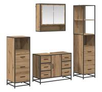 HETFTJN Set Mobili Bagno Sospesi 4 Pezzi Rovere Artigianale | Arredo completo a parete con specchiera, lavabo e colonne portaoggetti per il bagno moderno