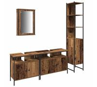 HETFTJN Set Mobili Bagno Sospesi con Specchio 4 Pezzi Legno Vecchio | Soluzione salvaspazio a parete per il bagno moderno: include colonna alta, pensile specchio e due mobili sottolavabo.