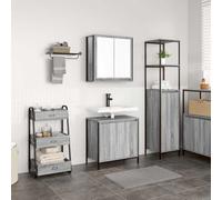 HETFTJN Set Mobili da Bagno 2 Pezzi Grigio Sonoma in Legno Multistrato con Specchio Integrato, Mobile Lavabo e Pensile Salvaspazio per Bagno Moderno