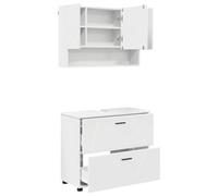 HETFTJN Set Mobili da Bagno 2 Pezzi Mobile Lavabo e Specchiera Bianco | Struttura in legno ingegnerizzato con specchio e ampi vani per organizzare il bagno padronale o di servizio.