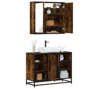 HETFTJN Set Mobili da Bagno 2 Pezzi Rovere Fumo con Mobile Lavabo e Armadietto Specchio, Mobile Bagno Salvaspazio in Truciolato e Metallo per Ottimizzazione Spazio