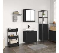 HETFTJN Set Mobili da Bagno 2 Pezzi Rovere Nero Mobiletto Lavabo e Pensile Salvaspazio in Legno Multistrato con Specchio per Bagno Moderno