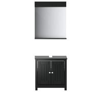 HETFTJN Set Mobili da Bagno 2 pz in Legno Massello Pino Nero | Mobile sottolavabo salvaspazio con apertura sifone e specchio da parete con ripiano per organizzare il vostro bagno.