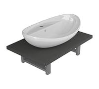HETFTJN Set Mobili da Bagno 2 pz Lavabo Ceramica Grigio Bianco 60x40cm | Soluzione elegante per lavatoio e toeletta con mensola salvaspazio a muro in metallo e vasca d'appoggio facile da pulire.