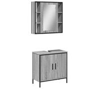 HETFTJN Set Mobili da Bagno 2 pz Mobile Lavabo e Specchio Grigio Sonoma | Adatto per lavabo e parete del bagno domestico, colore grigio effetto legno per un arredo ordinato ed elegante.