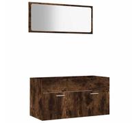 HETFTJN Set Mobili da Bagno 2 pz Sospesi con Specchio Rovere Fumo | Design salvaspazio a parete per la stanza da bagno con specchio rettangolare e mobile sottolavabo capiente.