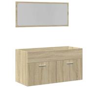 HETFTJN Set Mobili da Bagno 2 Pz Sospeso Con Specchio Rovere Sonoma | Mobiletto lavabo sospeso salvaspazio con specchio abbinato per toilette moderna e ottimizzazione dello spazio a parete.