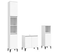 HETFTJN Set Mobili da Bagno 3 Pezzi Bianco in Legno Multistrato | Composizione moderna a 3 elementi con gambe in metallo per una stabilità ottimale nel tuo bagno.