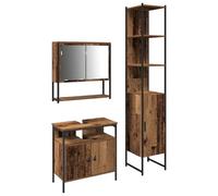 HETFTJN Set Mobili da Bagno 3 Pezzi con Specchio Colore Legno Vecchio | Soluzione salvaspazio a 3 elementi per organizzare il bagno moderno con finitura stile legno vecchio raffinata.