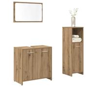 HETFTJN Set Mobili da Bagno 3 Pezzi con Specchio, Legno Multistrato Rovere Artigianale, Mobile Lavabo Salvaspazio 60cm, Armadietto Alto 95cm e Mobile Contenitore per Bagno Moderno