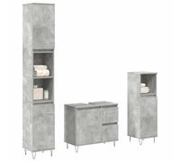 HETFTJN Set Mobili da Bagno 3 Pezzi Grigio Cemento in Legno Multistrato con Mobile Lavabo, Armadio Alto e Basso, Design Salvaspazio per Organizzazione Bagno