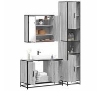 HETFTJN Set Mobili da Bagno 3 Pezzi Grigio Sonoma in Legno Multistrato con Specchio Mobile Lavabo Armadietto Salvaspazio per Ottimizzazione Spazio Bagno