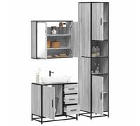 HETFTJN Set Mobili da Bagno 3 Pezzi Grigio Sonoma in Legno Multistrato con Specchio, Mobile Lavabo e Armadietto Salvaspazio per Organizzazione Bagno